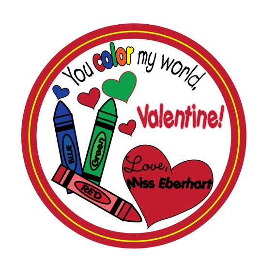 Personalized Stickers, Crayons, Valentine Stickers,Treat labels,Valentines Day,Hearts, Red, Pink, Love, Sweet, Treats,Children,Set of 30 Il_570xn