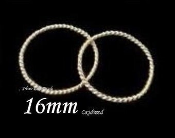 Sterling Silver Jump Rings, 2 Pcs, 16mm Bali Oxidized Twisted Wire Jump Rings -Closed