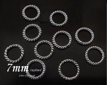 Sterling Silver Jump Rings, 10 PCs-7mm Bali Oxidized Sterling Silver Twisted Wire Jump Rings, Closed