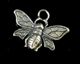 Honey Bee, Sterling Silver Charm, Bali Bumble Bee Charm- 8.7x18.8 mm