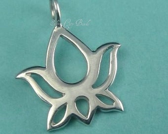 Sterling Silver Lotus Charm Blossom Dangle 92.5 Thai Silver Charms - 15 x 12mm,