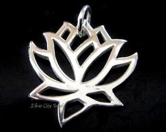 Silver Lotus Charm 925 Sterling Silver 19 x 15mm, Wholesale - 1 pc