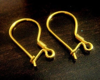 Vermeil Earwires, 1 Pr Bali 24k Vermiel Earwire- 18x10 mm
