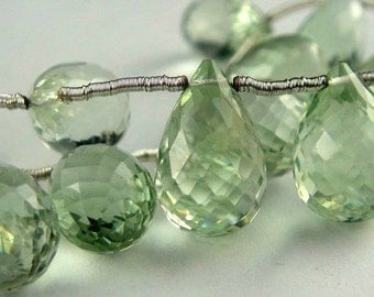 Green Amethyst Faceted Teardrop Briolette-1 MATCHED PAIR, AAA 10-12mm