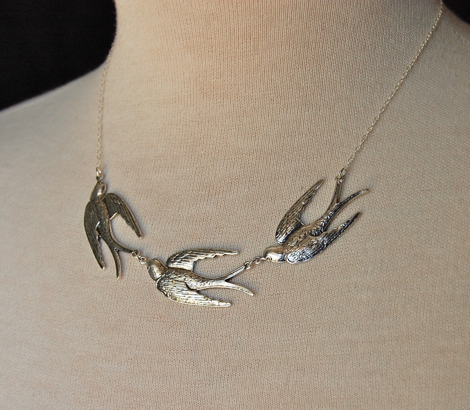 Three Little Birds Necklace Sterling Silver Sparrows Charm