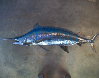Blue Marlin Metal Fish Wall 68in sculpture Beach Coastal Tropical Art