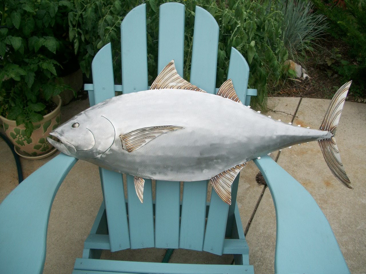 Tuna Fish Metal Sculpture Coastal Tropical Beach Wall Art