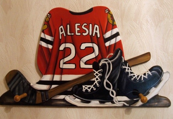 CUSTOM HOCKEY JERSEY Wall Hanging with 3 pegs