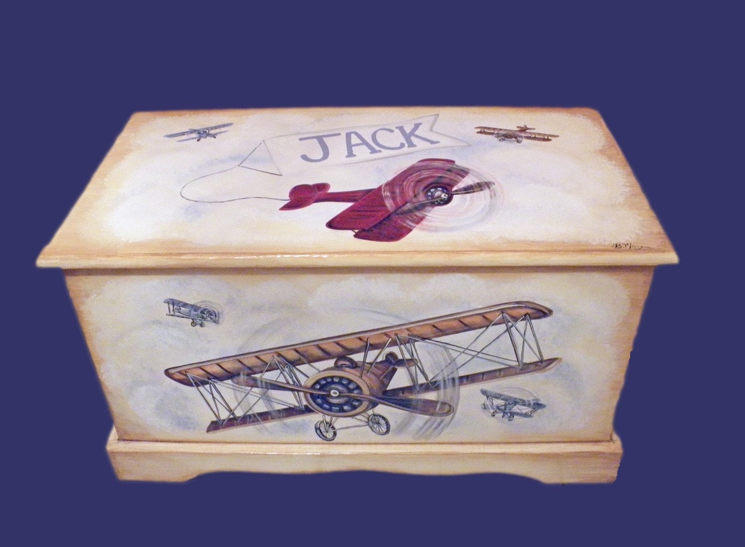 painted wooden toy chest