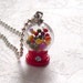 3-D Round Red Gumball Machine Charm Necklace with Ball Chain