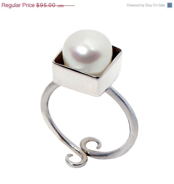 Clearance SALE 58% off Big Pearl Ring Sterling Silver Ring