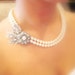 Bridal pearl necklace, vintage style necklace with Swarovski ivory pearls and Swarovski crystals, wedding jewelry