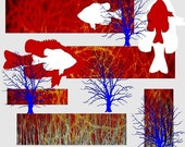 Fish Digital Collage Art, Red White And Blue Wall Decor, Giclee Print, Abstract Realism, Nature Trees, Woodland Wildlife Wilderness, 12 x 12 Fish Digital Collage Art, Red White And Blue Wall Decor, Giclee Print, Abstract Realism, Nature Trees, Woodland Wildlife Wilderness, 12 x 12