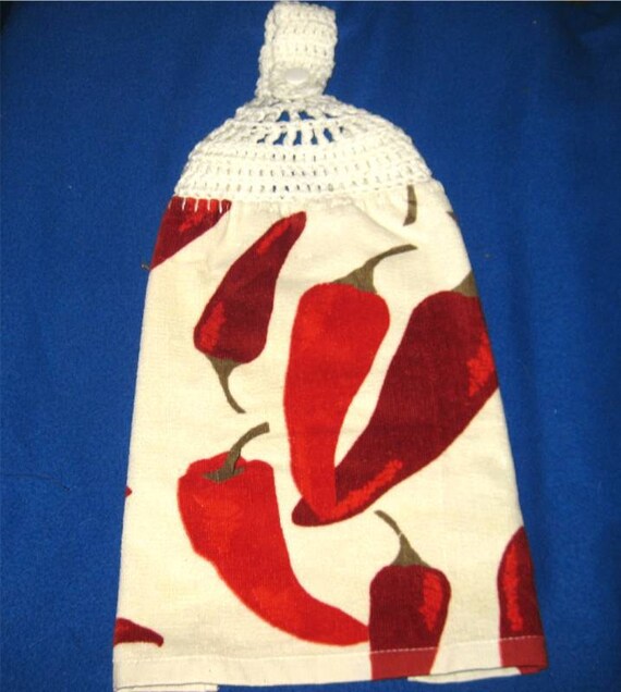 Hanging Towel with Red Chili Peppers by straycatfarm on Etsy