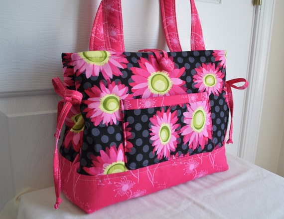 Items similar to Emma Bow Tucks Tote Bag with Patty Young's Flora and ...