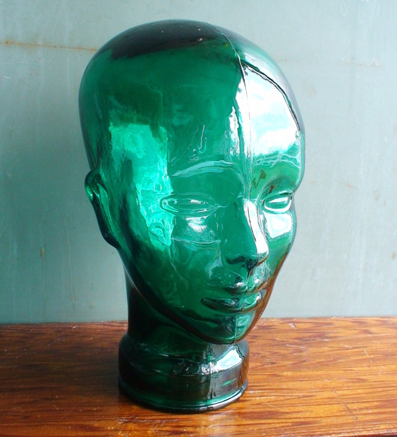 Vintage Green Glass Head Form