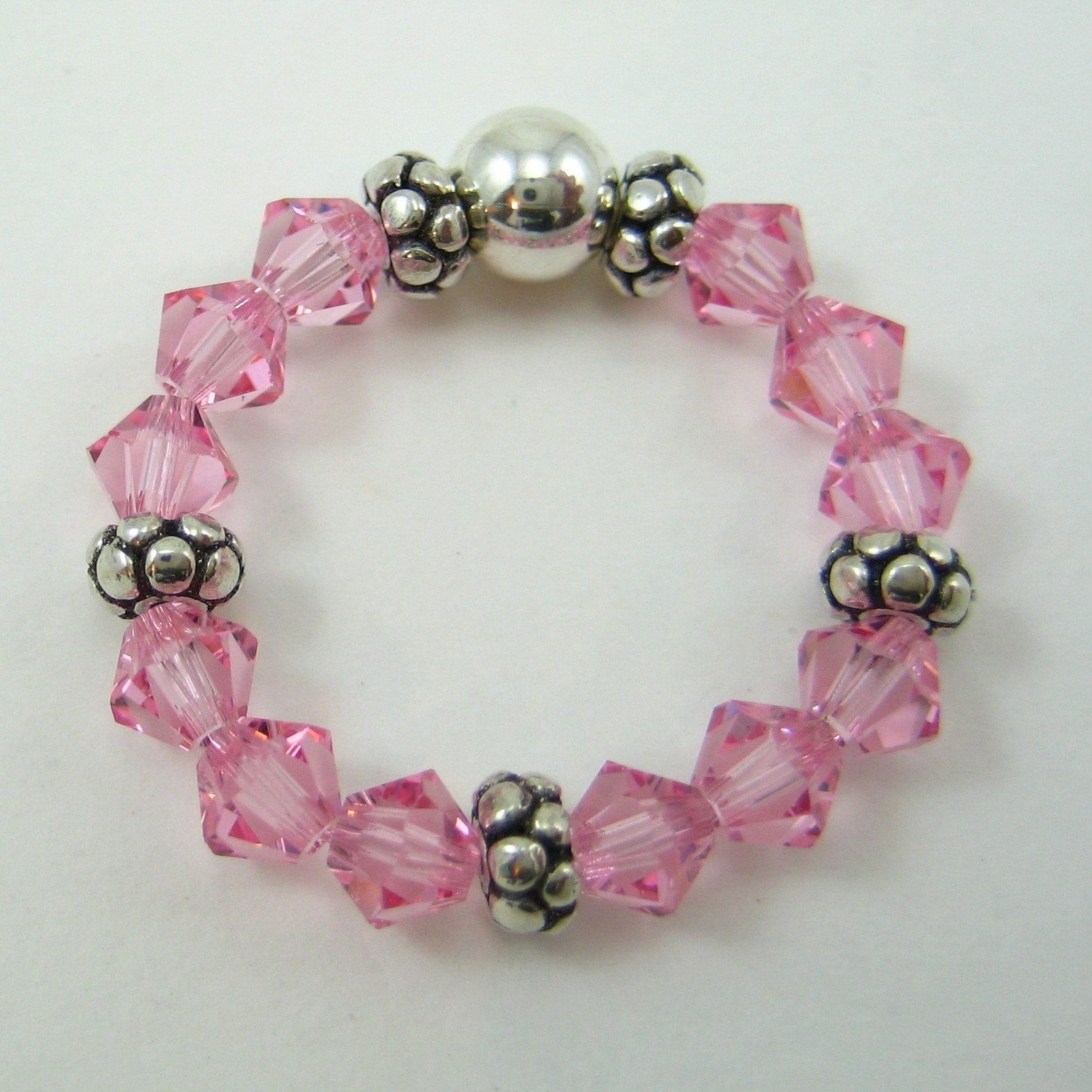 Light Pink Swarovski Crystal and Sterling Silver Stretch Ring