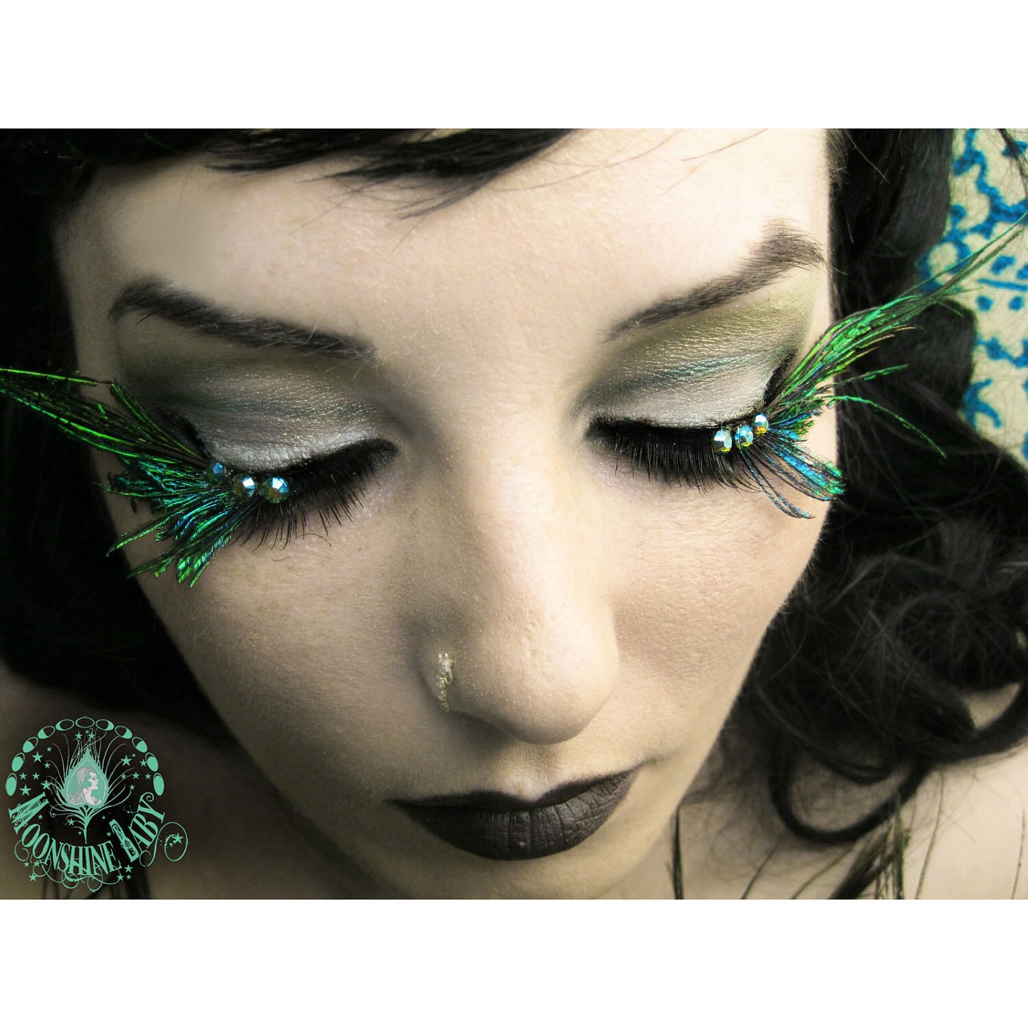 A'Flutter Exotic Green Peacock Feather Eyelashes w/