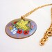 Signed Enamel Butterfly Pendant Necklace, Vintage 70s Enamel On Copper Jewelry, Yellow Enamel Butterfly and Flowers Necklace