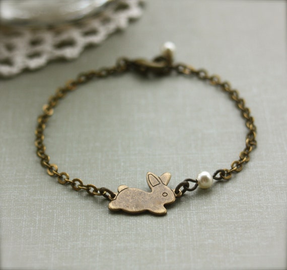 Rabbit Bracelet. A Tiny Bunny Bracelet. Antiqued Bronze Rabbit
