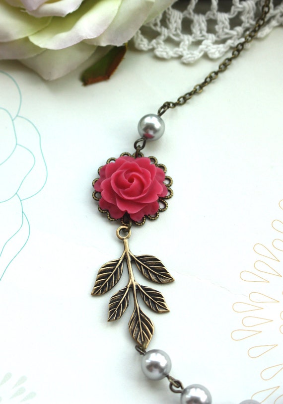 Wedding Jewelry Bridesmaid Necklace. A Sweet Pink Rose Flower