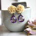 Latte Sweetness - A Latte Rose Flower and Vintage Pear Two Tone Purple Glass Jewels Earrings. Maid of Honor Gifts. Purple Wedding.