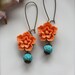 Orange Wedding. A Bright Orange Sakura Flower with Howlite Gemstone Beads Earrings. Cheerful. Summer. Gifts for Mom
