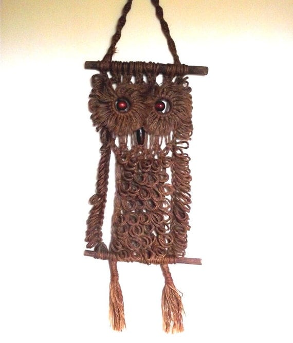 Vintage 70s Macrame Owl. Twine Reversible Owl by judygovintage