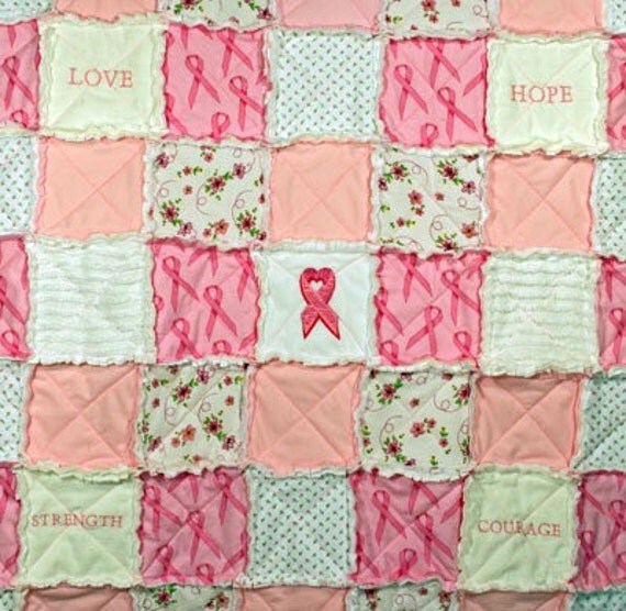 Breast Cancer Awareness Embroidered Rag Quilt...ON SALE
