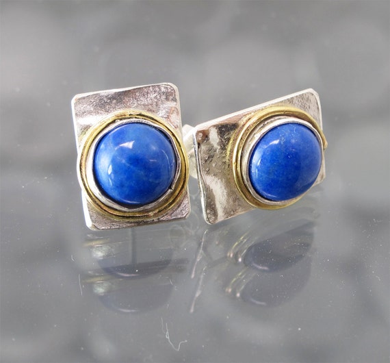 Lapis Lazuli Stud Earrings: 14k Gold on Sterling Silver