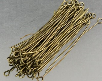 300 Antiqued Brass Eyepins Bronze Eye Pins Eye Headpins - 2 inch (50mm) 21 Gauge 21G