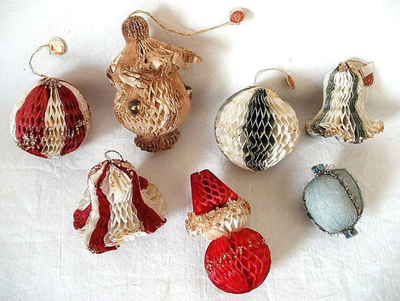 reserved for donna 7 vintage 1950s paper christmas ornaments reserved for donna 7 vintage 1950s paper christmas ornaments