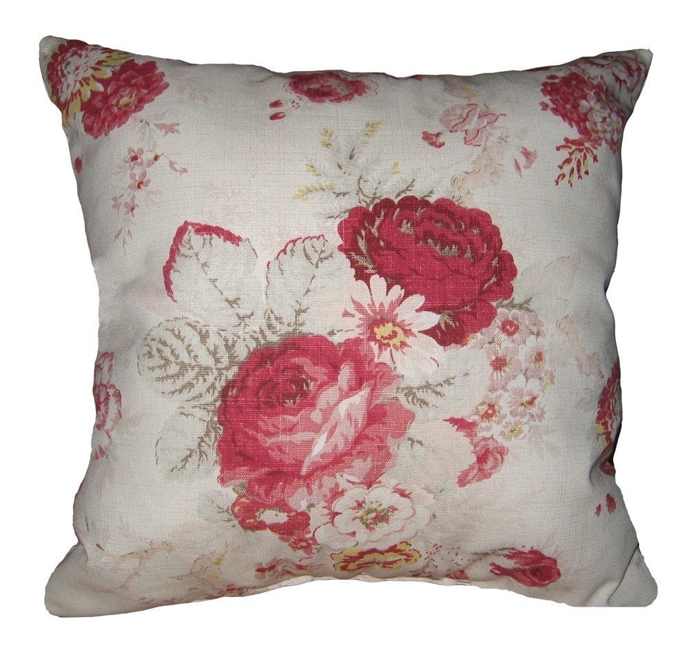 Floral Throw Pillow Waverly Norfolk Rose Vintage Decorative
