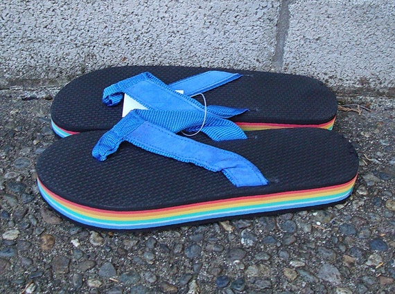 retro 80s rainbow flip flops