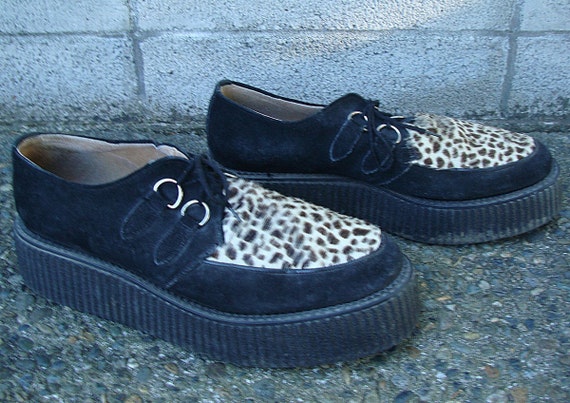 Vintage Creepers Shoes 1990s Underground Shoes Pony Hair and