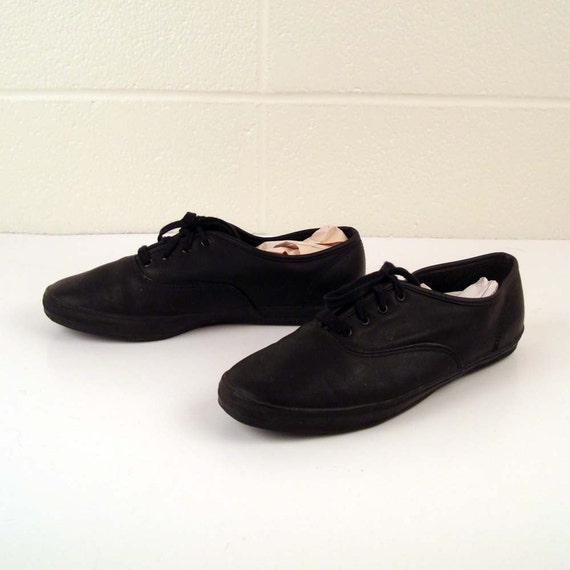 Vintage 1990s Black Leather Keds Sneakers Women's size 10