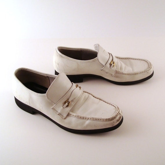 1970s White Loafers Vintage Hush Puppies Mens Shoes Size 11