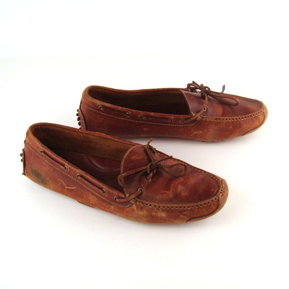 Cole Haan Moccasins Vintage 1980s Distressed Brown Leather