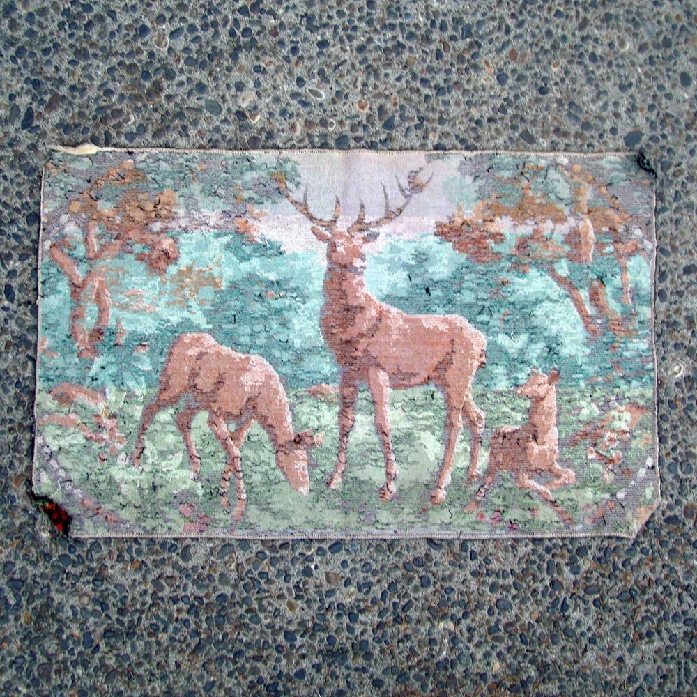 Vintage 1970s Deer Rug Tapestry Wall Hanging