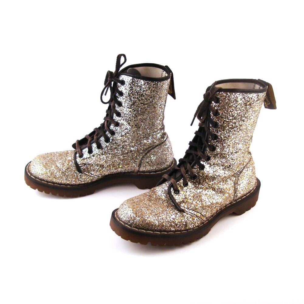 Glitter Doc Martens Boots Vintage 1990 Silver Glitter Doc