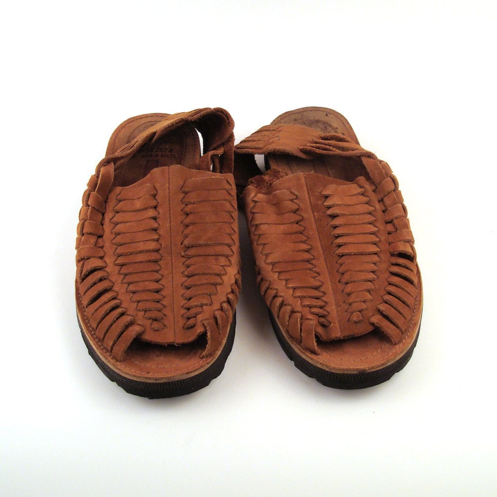 Mens Huarache Sandals Vintage 1980s Mens Woven Leather With