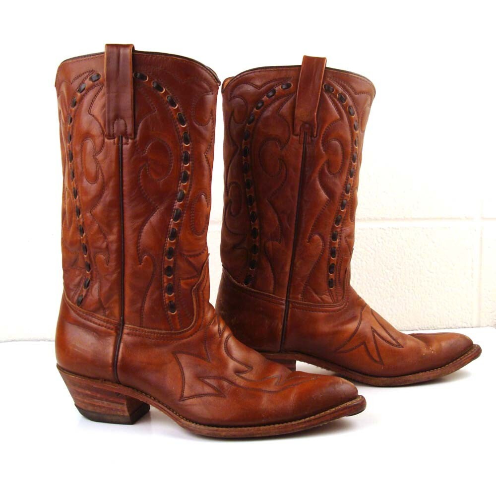 Cowboy Boots Vintage 1970s Mens Durango West Carmel Whiskey