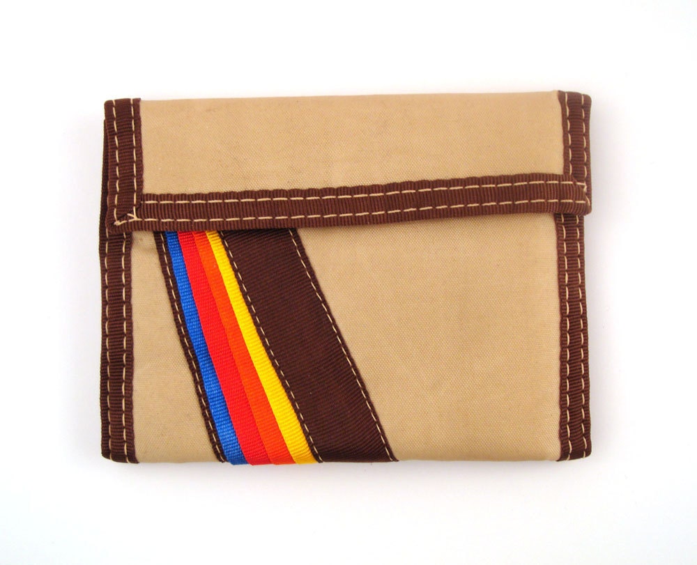 Velcro Wallet Vintage 1980s Tan and Brown Rainbow Velcro