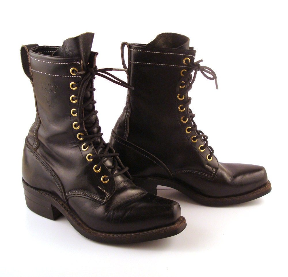 Black Roper Boots Vintage 1980s Dayton Lace Up Boots