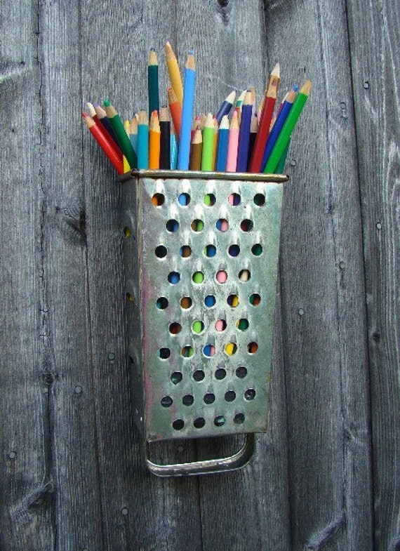 SALE Upcycled Cheese Grater Pencil Holder PRICE REDUCED