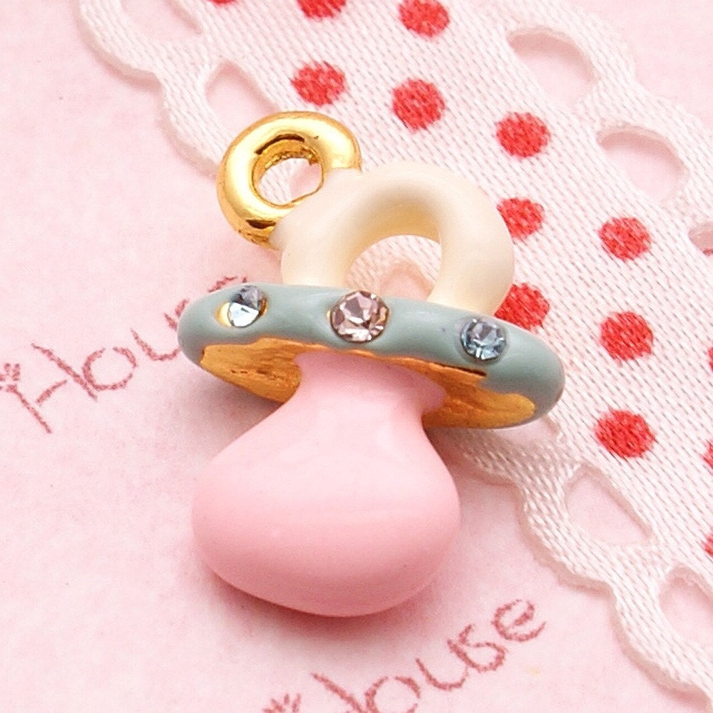 Baby Pacifier Rhinestone Metal Charm in Gold Pink 1pc