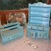 reserved for Eileen Doll Furniture vintage wood Folk Art Bench Hutch and Shelf 3 piece quality set