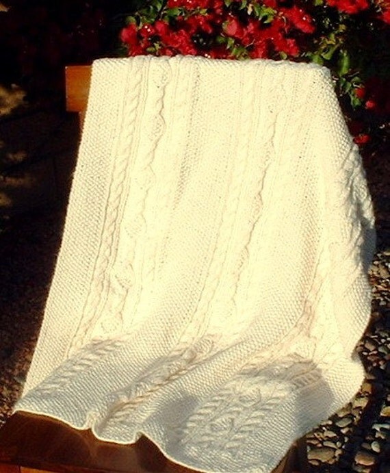 Items similar to Baby Blanket Knit Natural Irish Knit on Etsy