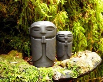 Polished ebony porcelain, 2.5" tall Jizo statue