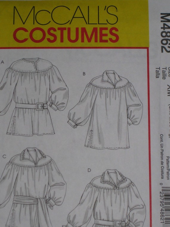 Sewing Pattern Poet Pirate Historical Puffy Men Shirt McCalls
